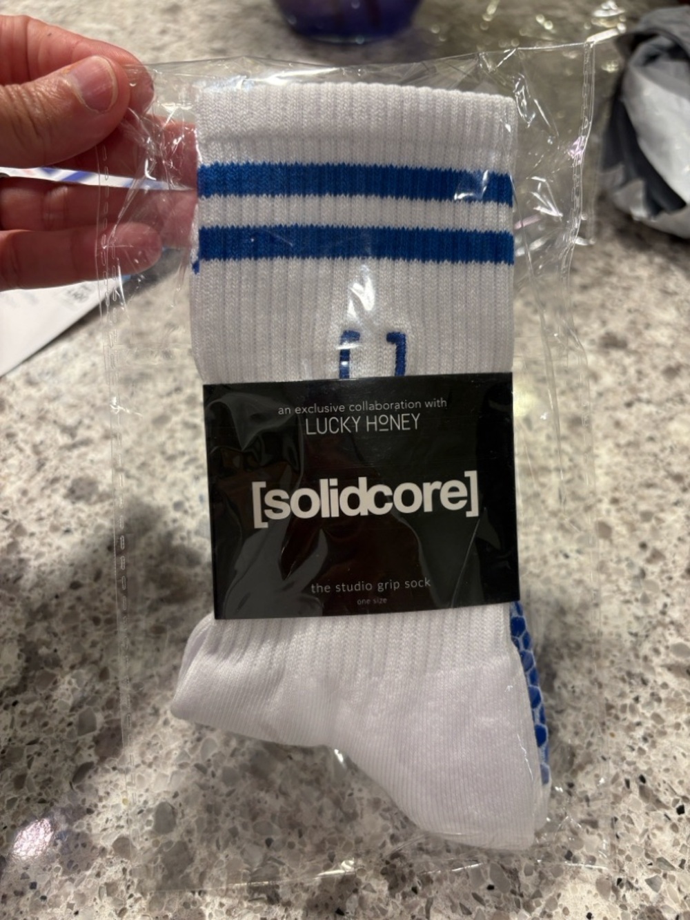 Solidcore x Lucky Honey White & Blue Studio Grip Socks